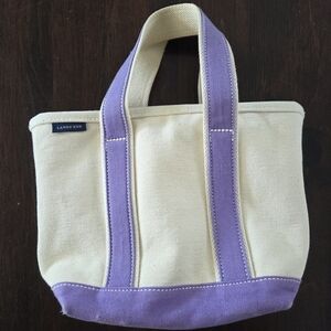 Lands' End Cream Canvas Tote with Lavender Stitch Accent